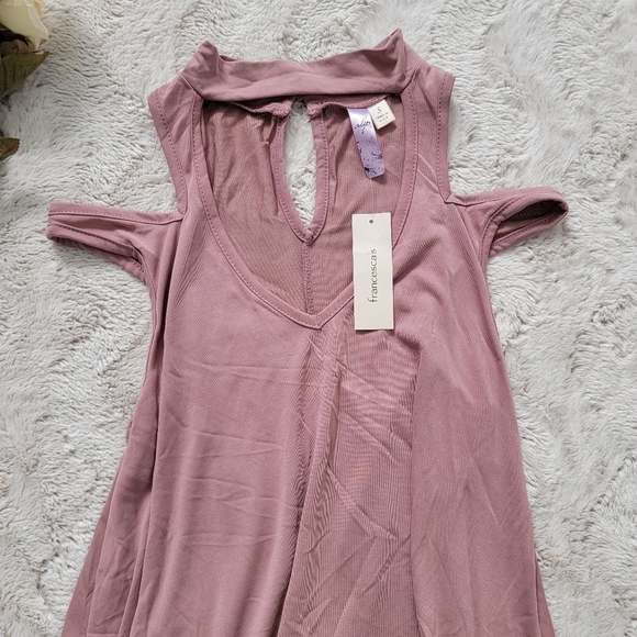 Francescas Alya Cold Shoulder Dusty Pink High Collar Cutout VNeck Dress NWT - Picture 2 of 11